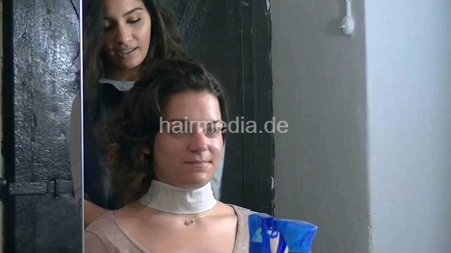 1305 VG fresh styled head wash by Melody in apron, multicape