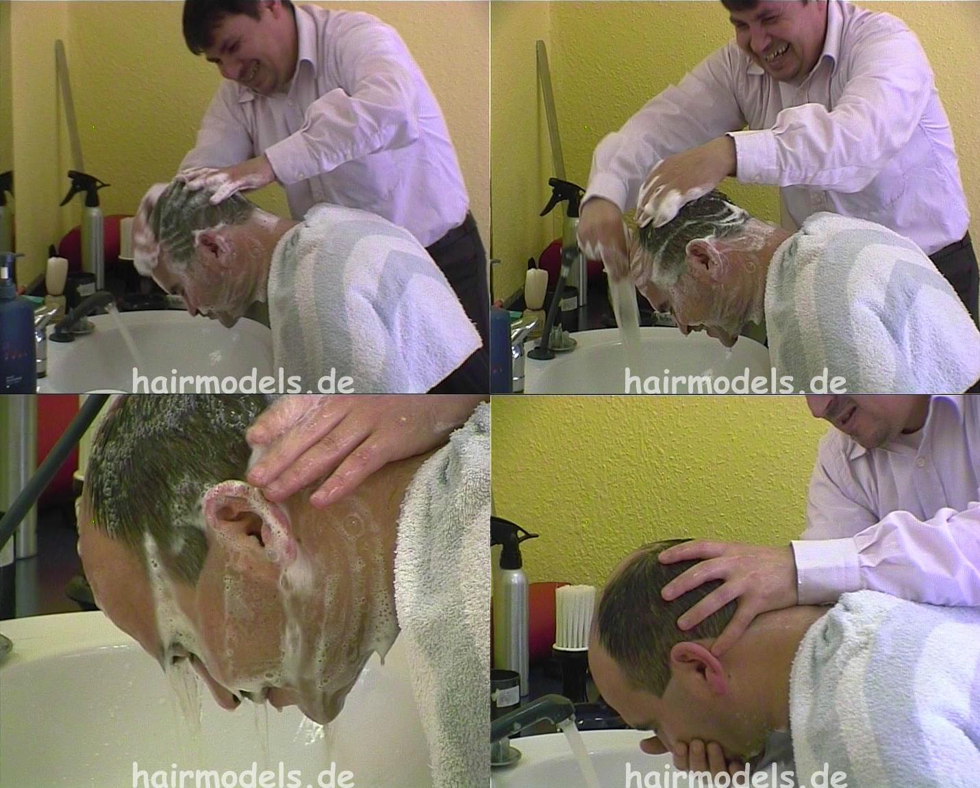 208 MTM shampooing hair ear and face by barber in forwardshampoobowl