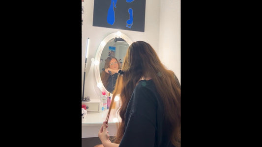 Nadine Munich hair self styling brushing and forward wash over tub