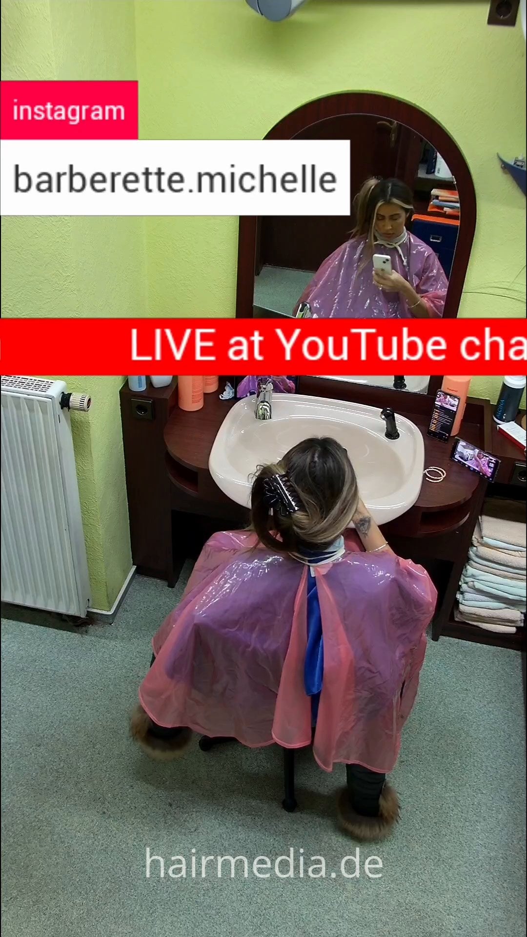 private livestream Zoya leatherdress long forward shampooing and blow out by barber multicaped