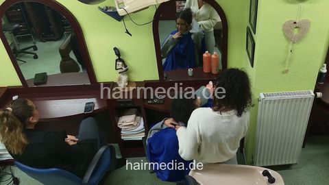Ernesa black thick hair teen backward shampooing by barber and sister ceilingcam