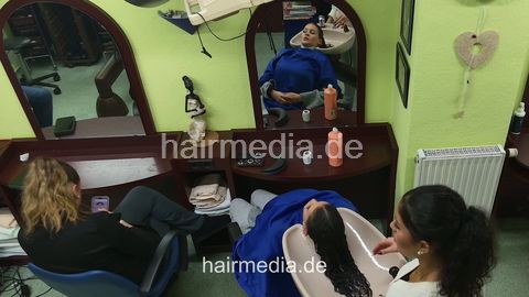 Ernesa black thick hair teen backward shampooing by barber and sister ceilingcam