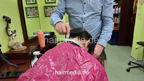 Leyla shampooing thick hair by barber pink cape shampoo ASMR and blow