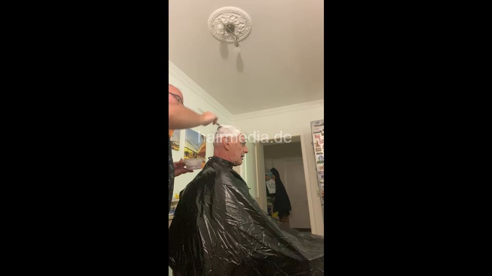2012 20250809 headshave buzz and shaving cream raincoat