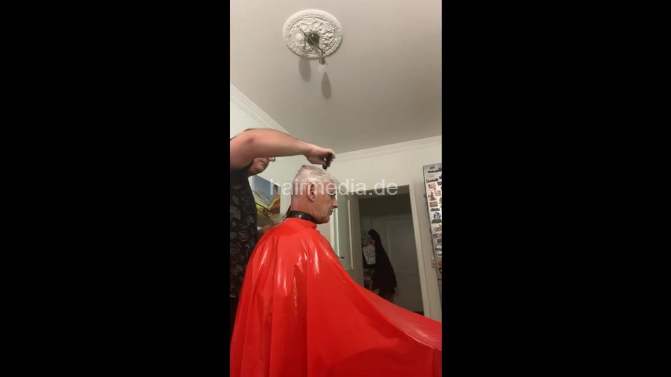 2012 20250809 headshave buzz and shaving cream raincoat