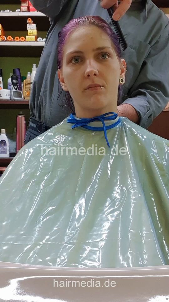 2305 Charlene 2nd session 2 haircut by barber multicaped - vertical video