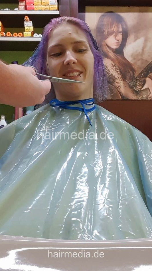 2305 Charlene 2nd session 2 haircut by barber multicaped - vertical video