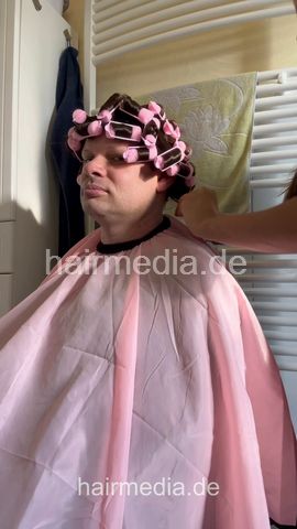 Going female: CD Clarissa in wig home forward shampoo, rollerset, makeup by Zoya