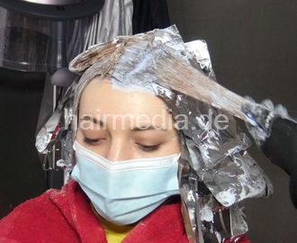 Assija complete 5,5 hours, haircut, bleaching, perm, going red and blue, several shampooings