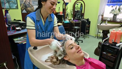 Deborah by Leyla 1 backward shampooing client in apron