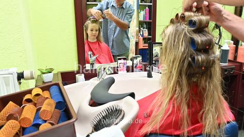 Emmi, teen 2 thick hair wetset and dryer torture by barber