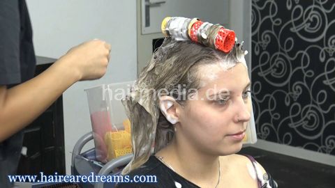 Jessy foam rollerset by Melody (Melly) with lathered hair - barberettes each other