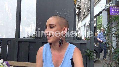 8402 Katia headshave, knife and shaving cream in barbershop by female barber JelenaB