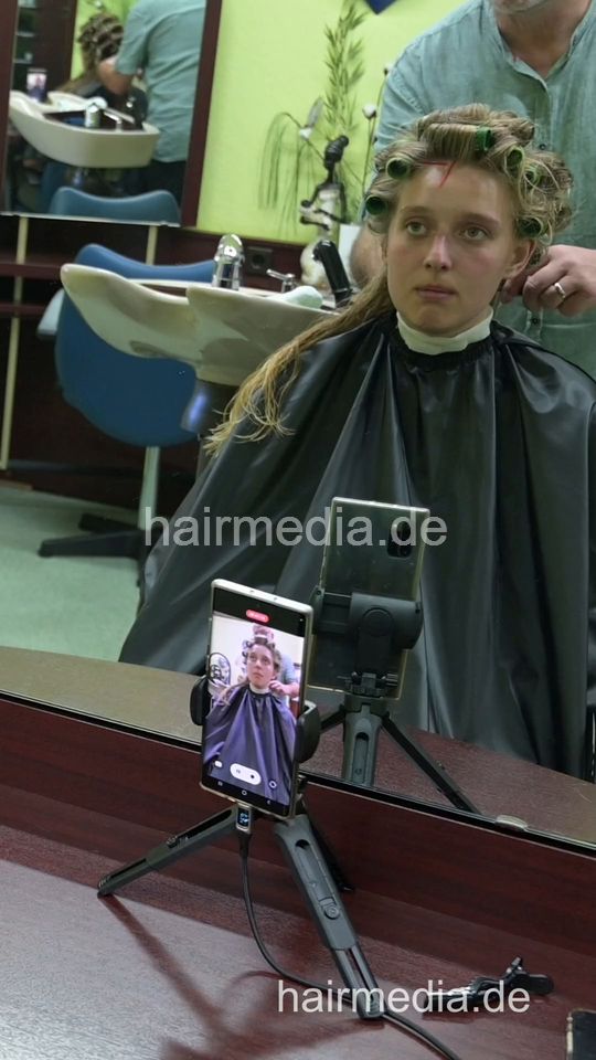 2306 LinaW by salonbarber 2 wetset thick hair smoking in rollers - vertical video