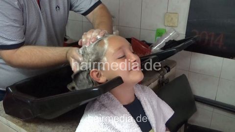Family Perm Day daughter teen MagdaP shampoo by barber and wetset by barberette