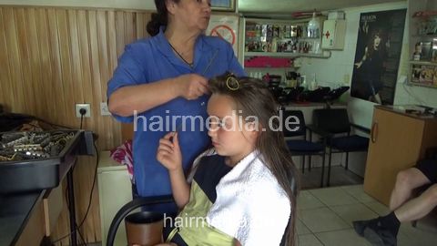 Family Perm Day daughter teen MagdaP shampoo by barber and wetset by barberette