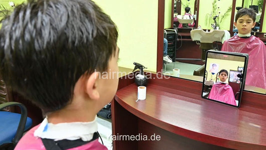2308 Niklas 2 young boy buzz and cut by barber, mom controlled