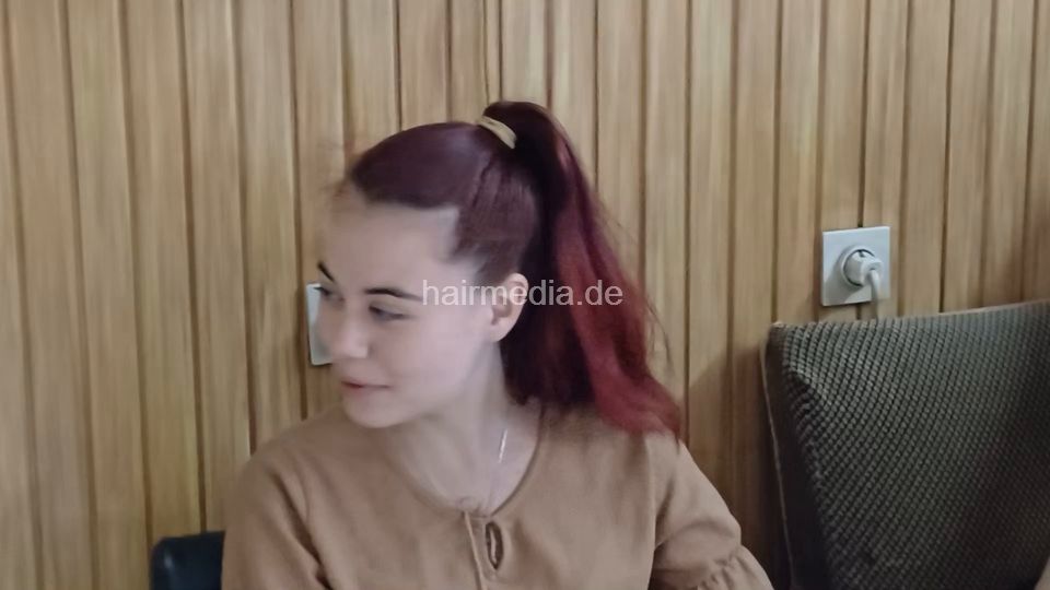 6235 partials mom and girls Slobodanka - teen, also with very thick and red hair. Shampooed by barber, haircut and blow