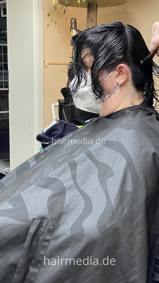 1269 Yvonne cut and tint black in salon by barber video and slideshow