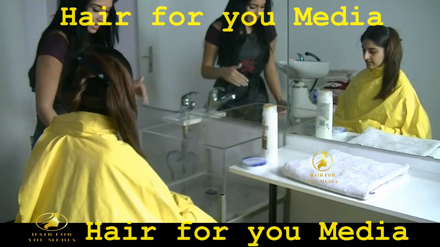 forward salon hair scrubbing Dominica melodie dying apron yellow cape transparent sink