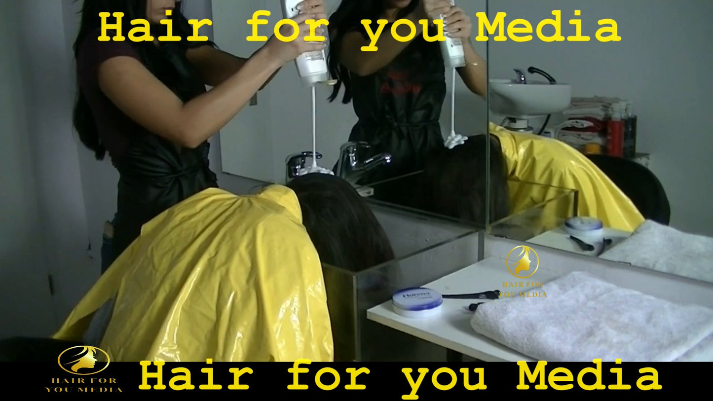 forward salon hair scrubbing Dominica melodie dying apron yellow cape transparent sink