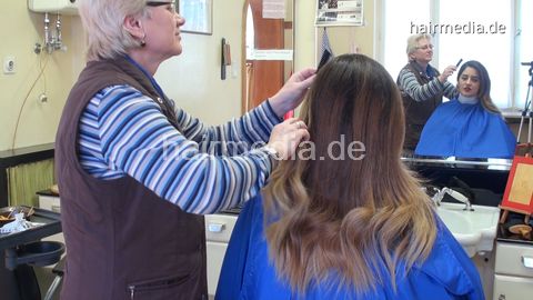OlgaO drycut dry damaged hair cut by senior barberette in barbershop