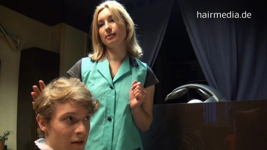 1008 Nic smart barber by mature barberette Oksana forward manner salon shampooing
