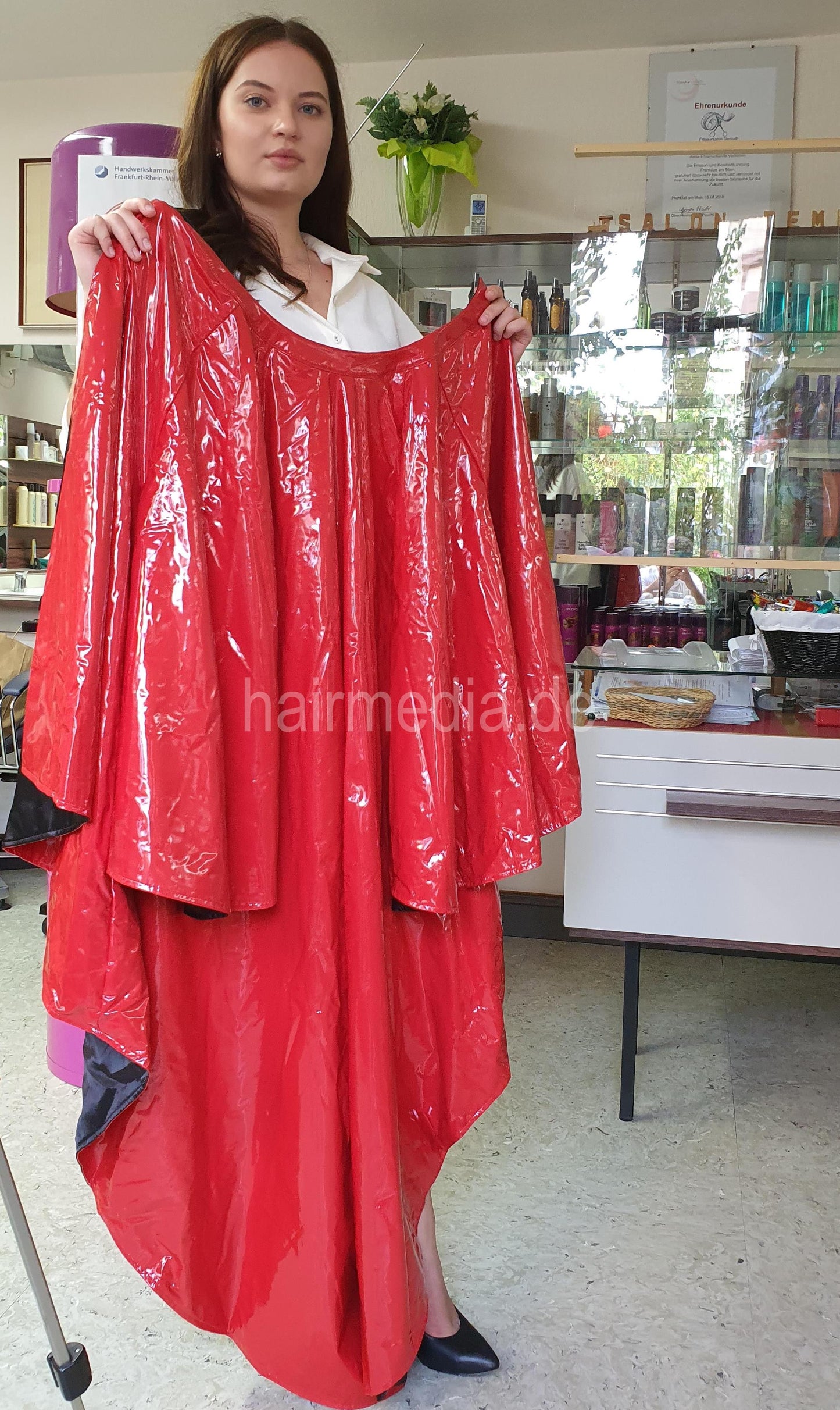 PVC Salon cape very large and heavy red