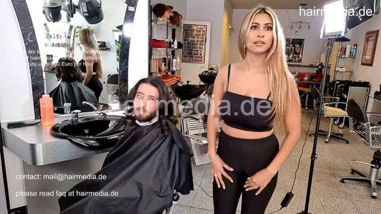 1050 220423 Zoya curling a long hair guy, forward shampoo and blow, the making of
