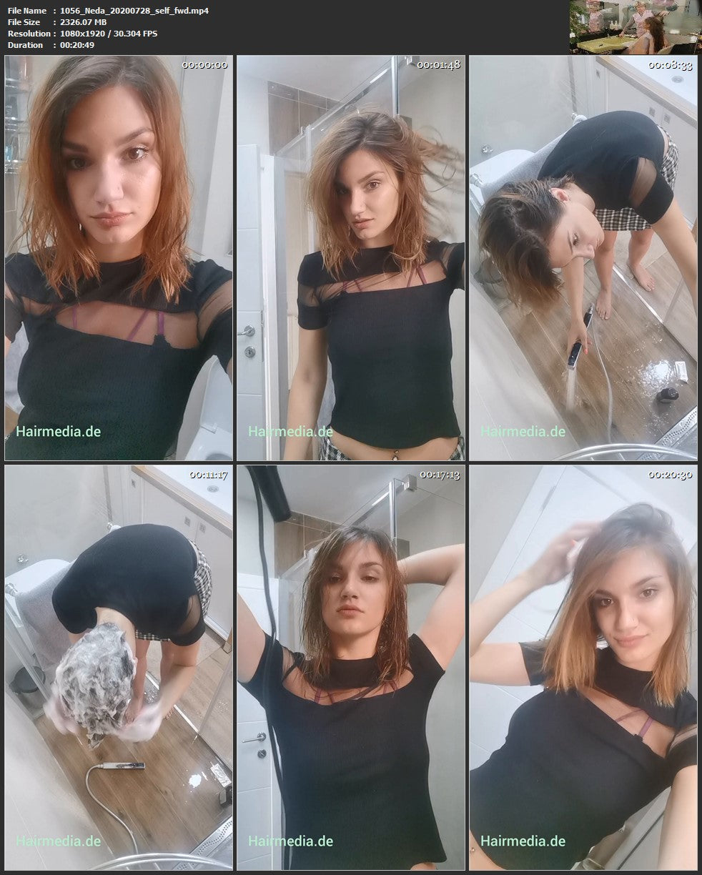 1056 Neda 20200728 self wash and blow 28 min HD video for download