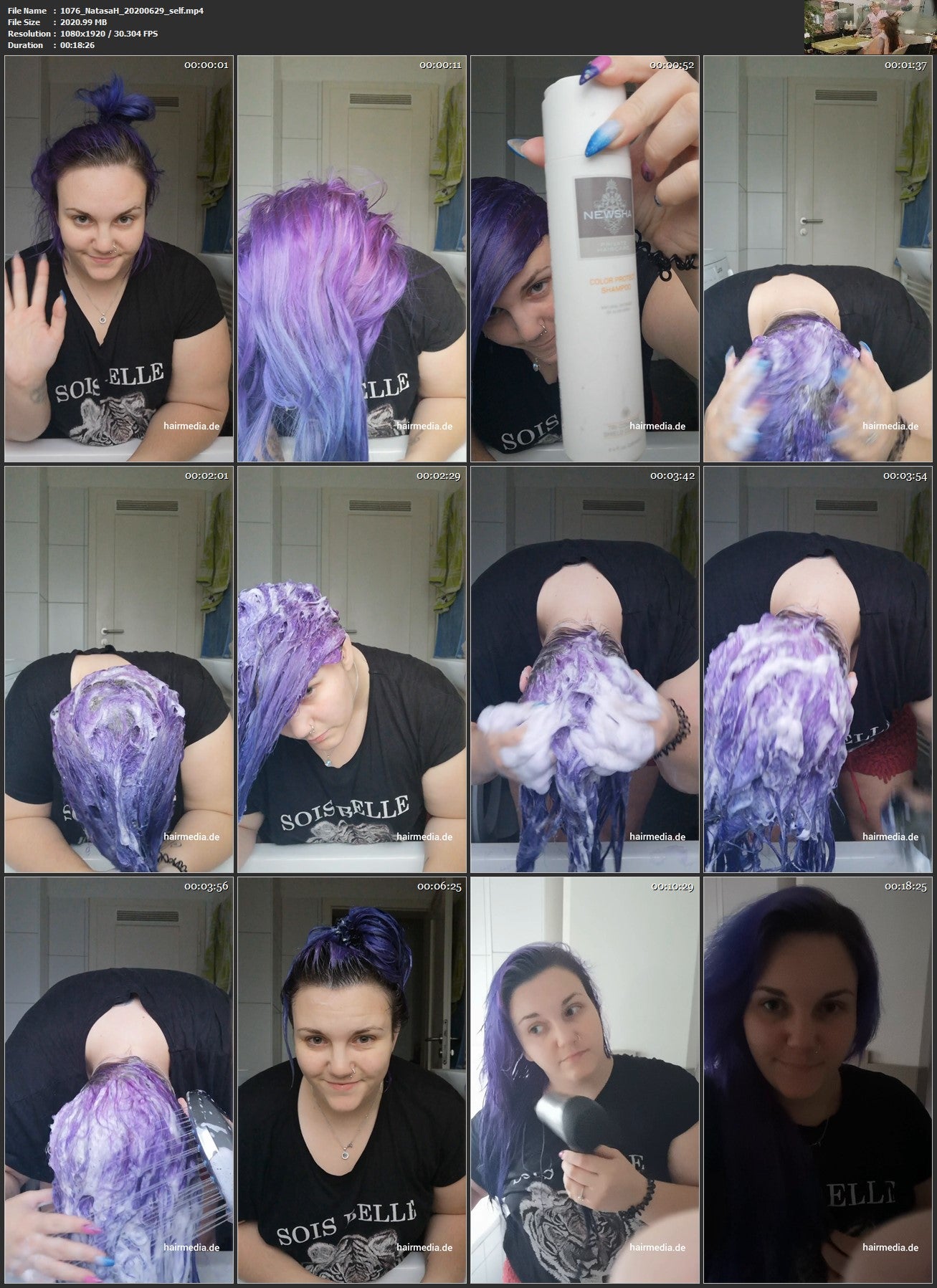 1076 NatasaH blue hair shampoo and blow 18 min HD video for download