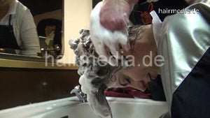 6113 Silvija 1 strong forward shampoo hairwash by mature barberette in vintage salon