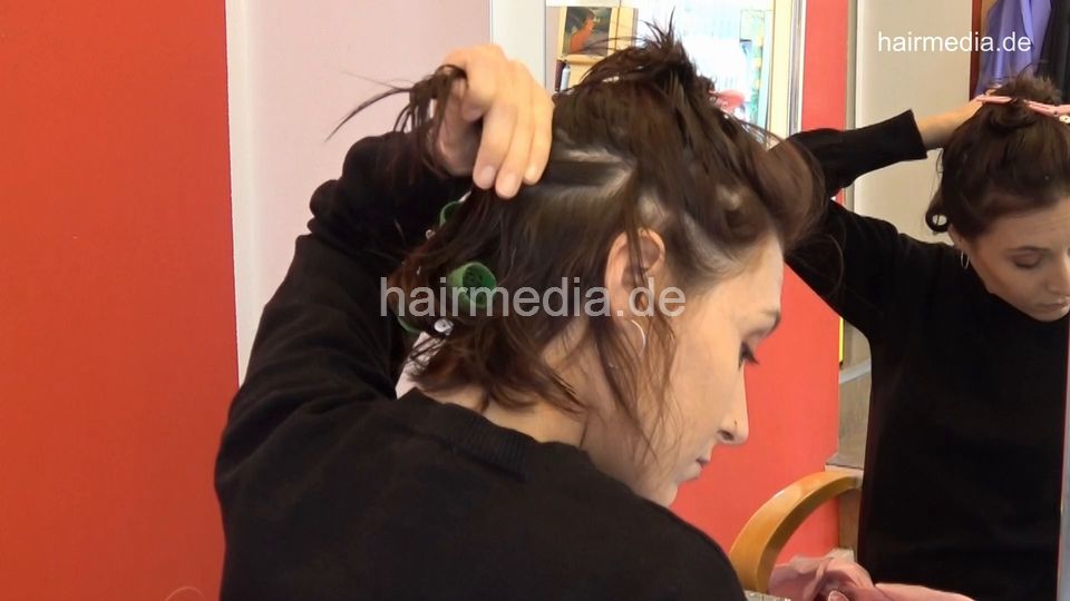 1180 MichelleB by barber 3 self wet set in salon and ASMR hood dryer scene