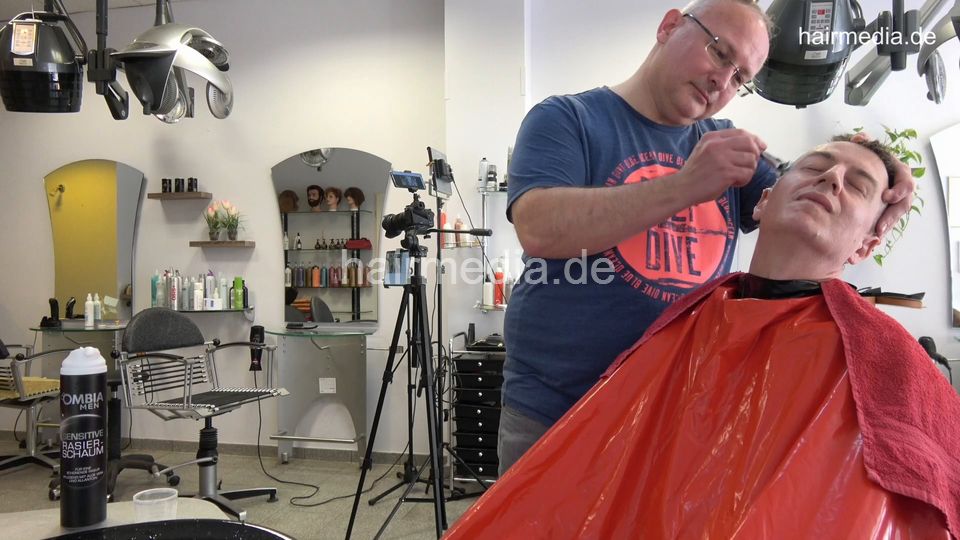 1197 Redleatherguy by Nico 2 head shave buzzcut in red PVC