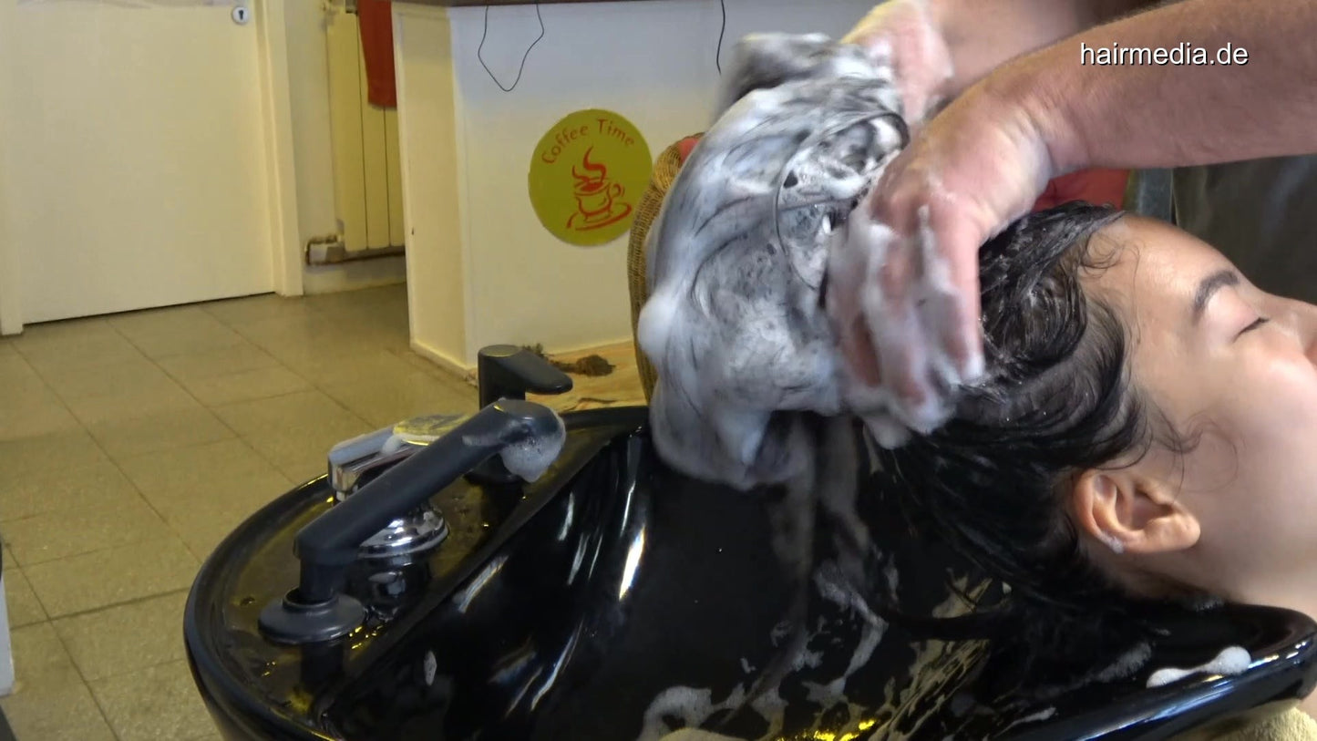392 JasminR 2 long asian black hair by old barber backward hairwash