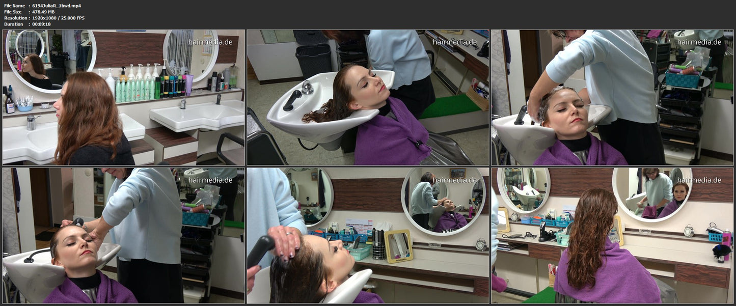 6194 JuliaR 1 readhead backward salon shampooing hairwash in shiny shampoocape