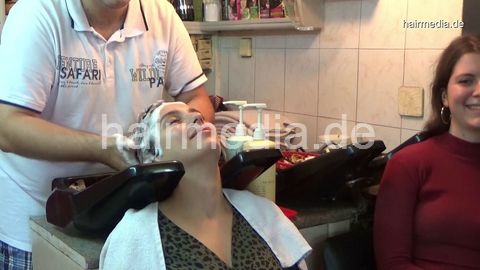 6196 Marija 1 in summerdress backward salon observed shampooing by barber