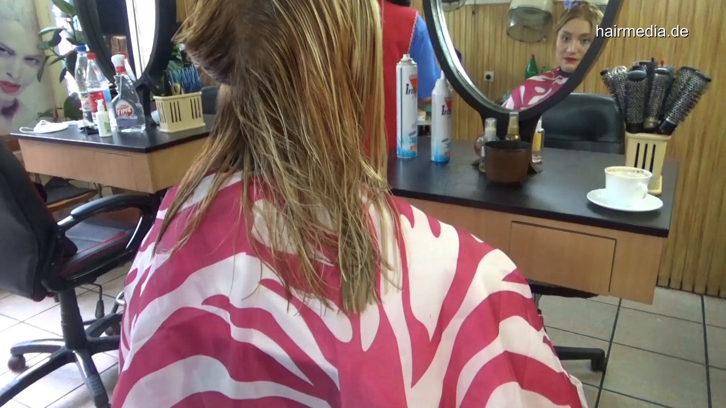 6196 Mimmy 2 blonde haircut and smoking wet set on metal rollers
