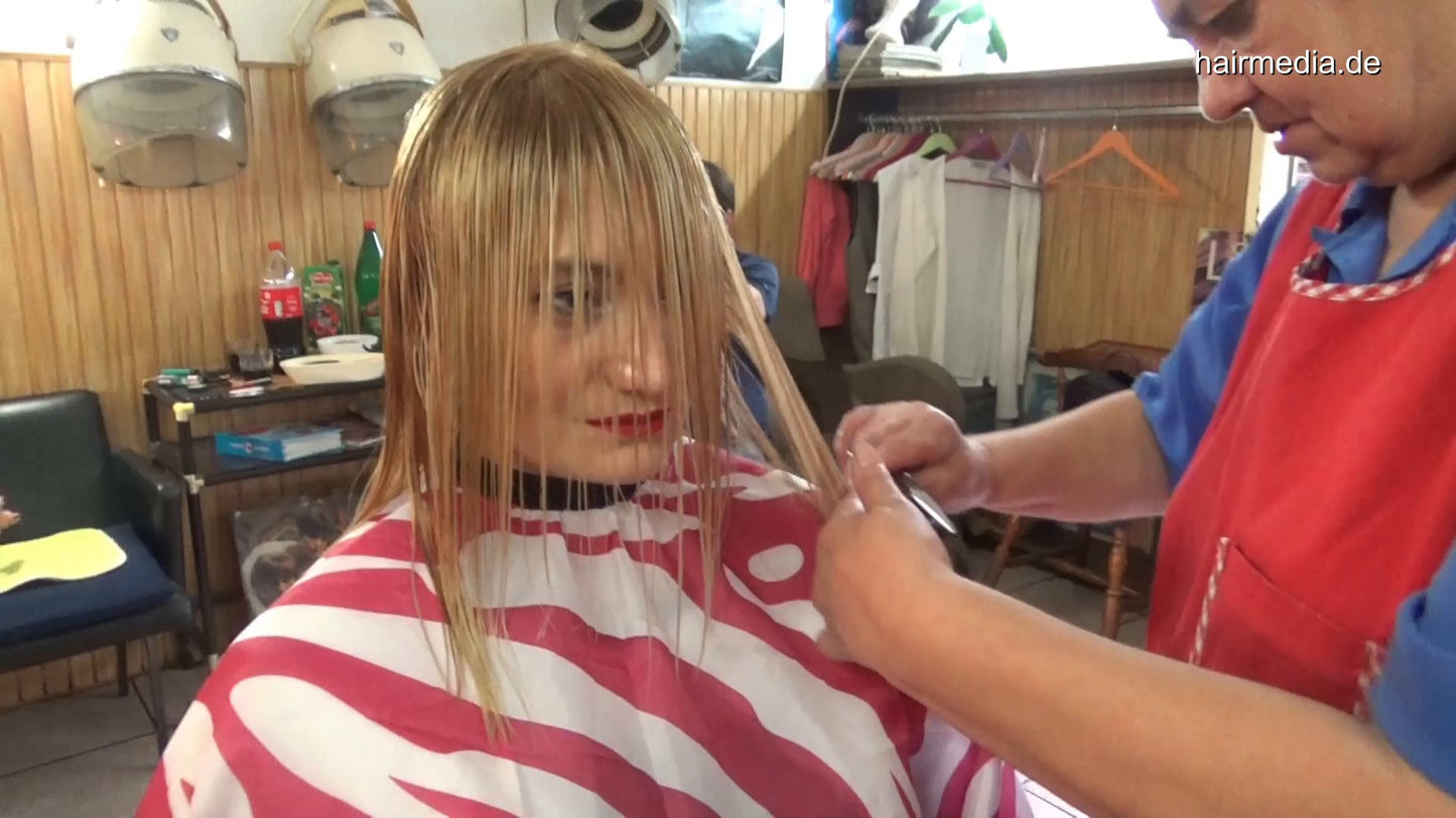 6196 Mimmy 2 blonde haircut and smoking wet set on metal rollers