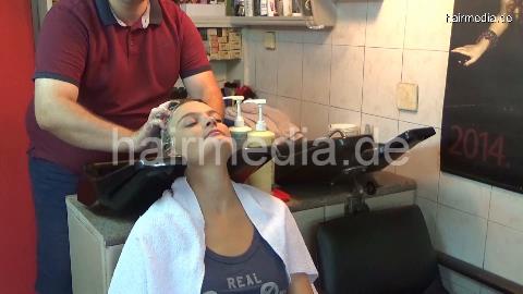 6196 SarahB 1 teen backward salon shampooing by barber in short pants