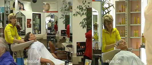 798 Lady perm shampoo part by student barberette Michelle