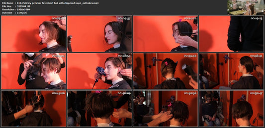 8164 Shirley gets her first short Bob with clippered nape - the outtakes