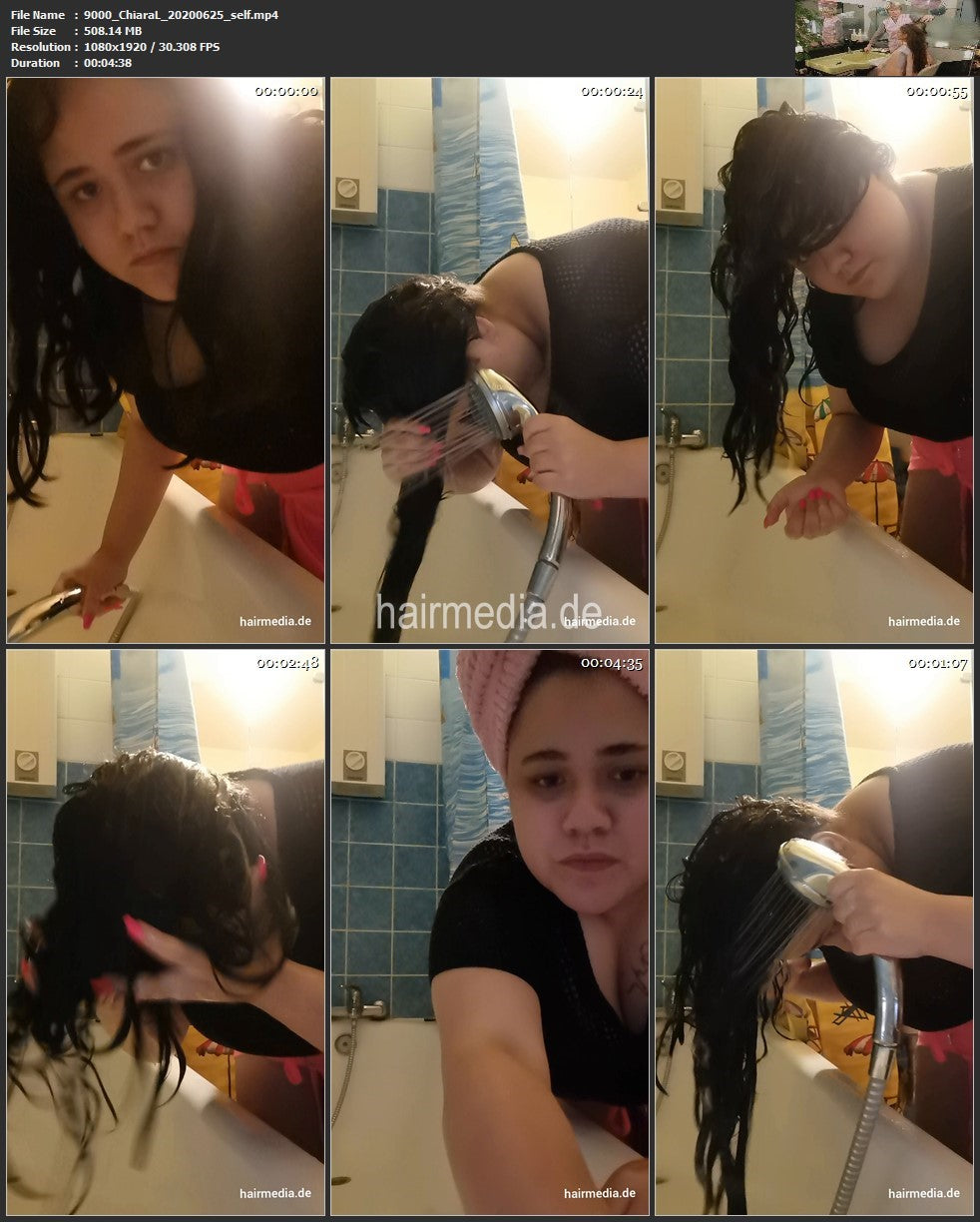 9000 ChiaraL curvy red nail self home shampooing long hair 0625