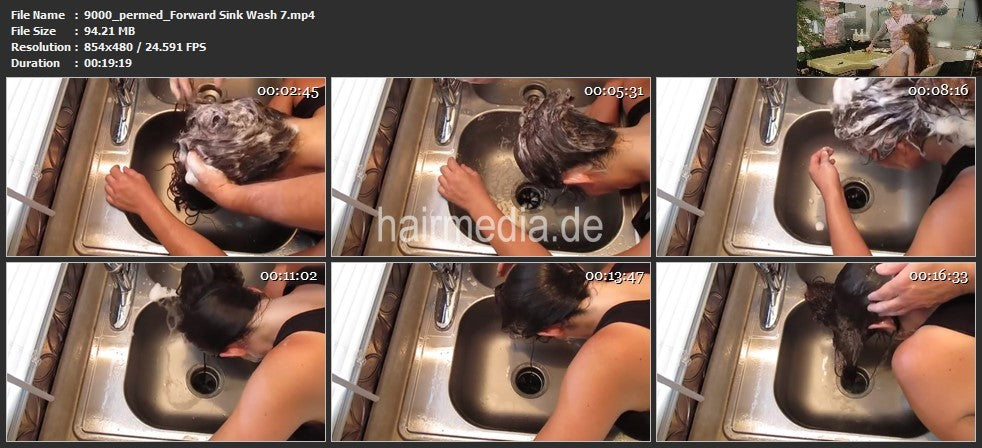 9000 permed hair ASMR kitchensink shampooing with help