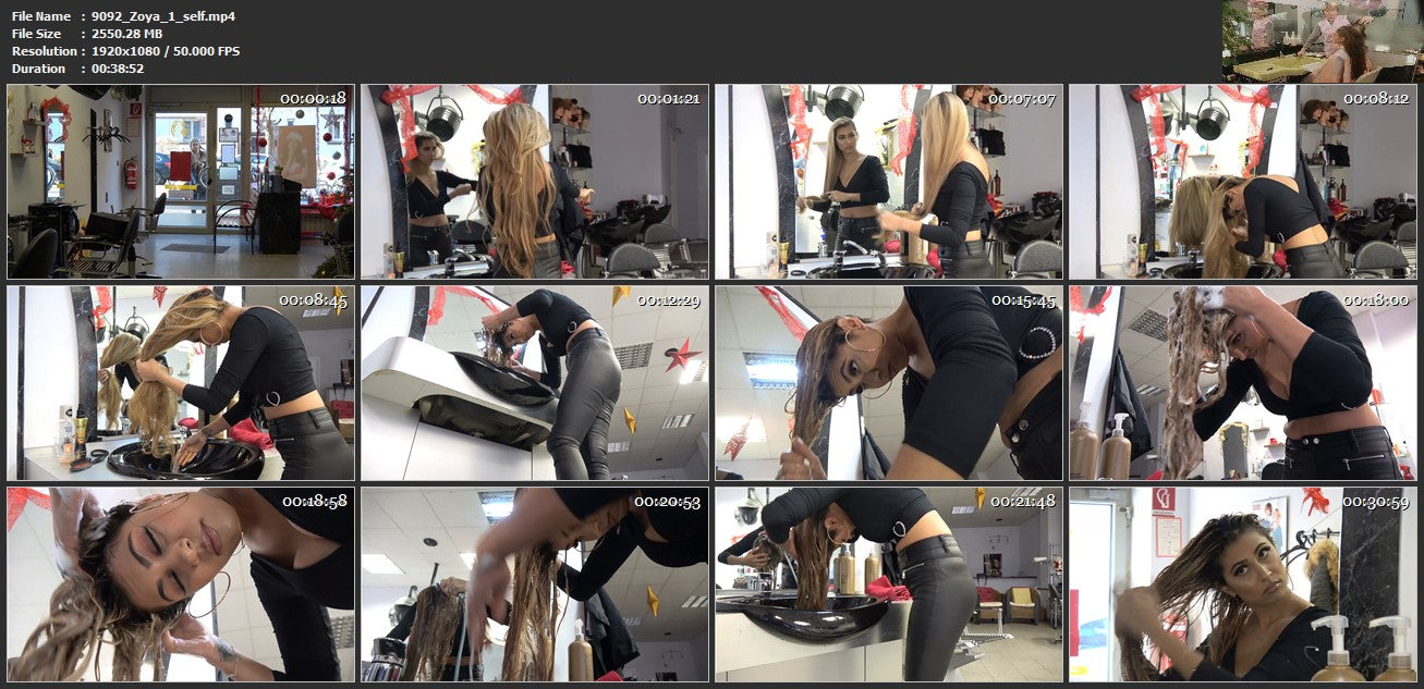 Zoya 1 XXL hair self shampooing in leatherpants in salon TRAILER