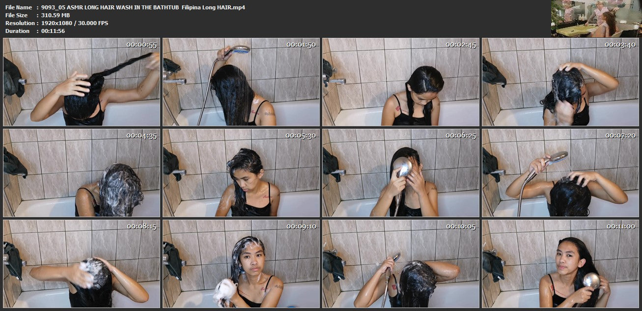 9093 05 ASMR LONG HAIR WASH IN THE BATHTUB Filipina Long HAIR