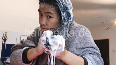 9093 06 ASMR LONG HAIR WASHING HAIR SHAMPOOING with bucket