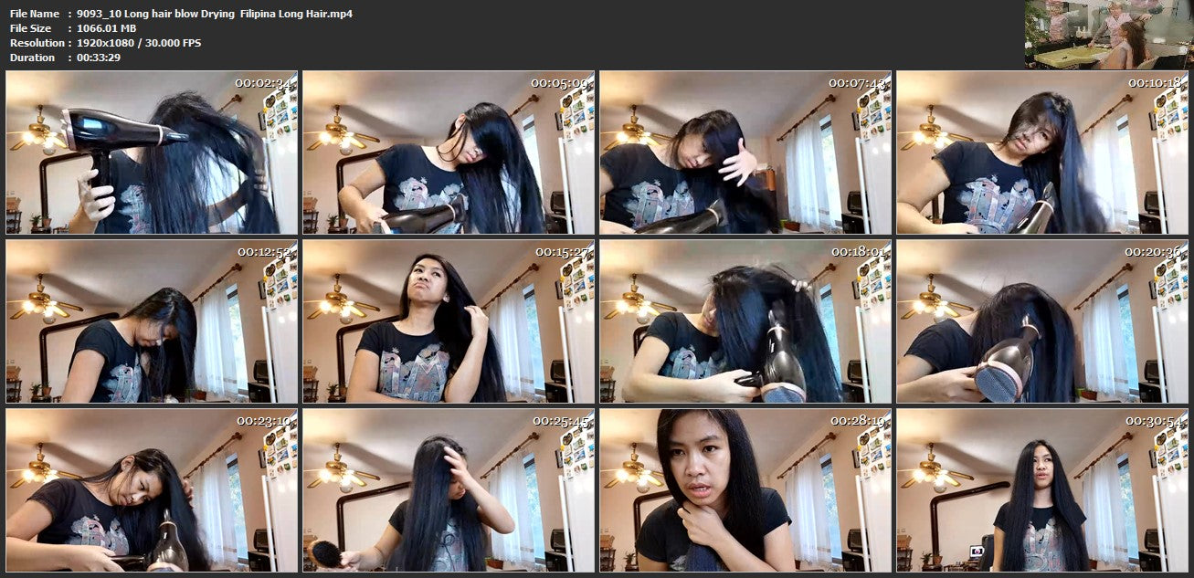 9093 10 Long hair blow Drying Filipina Long Hair