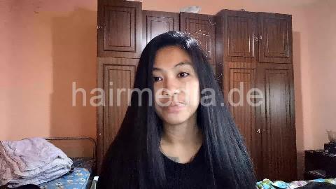 9093 13 LONG HAIR OILING before bed Long Haired Filipina