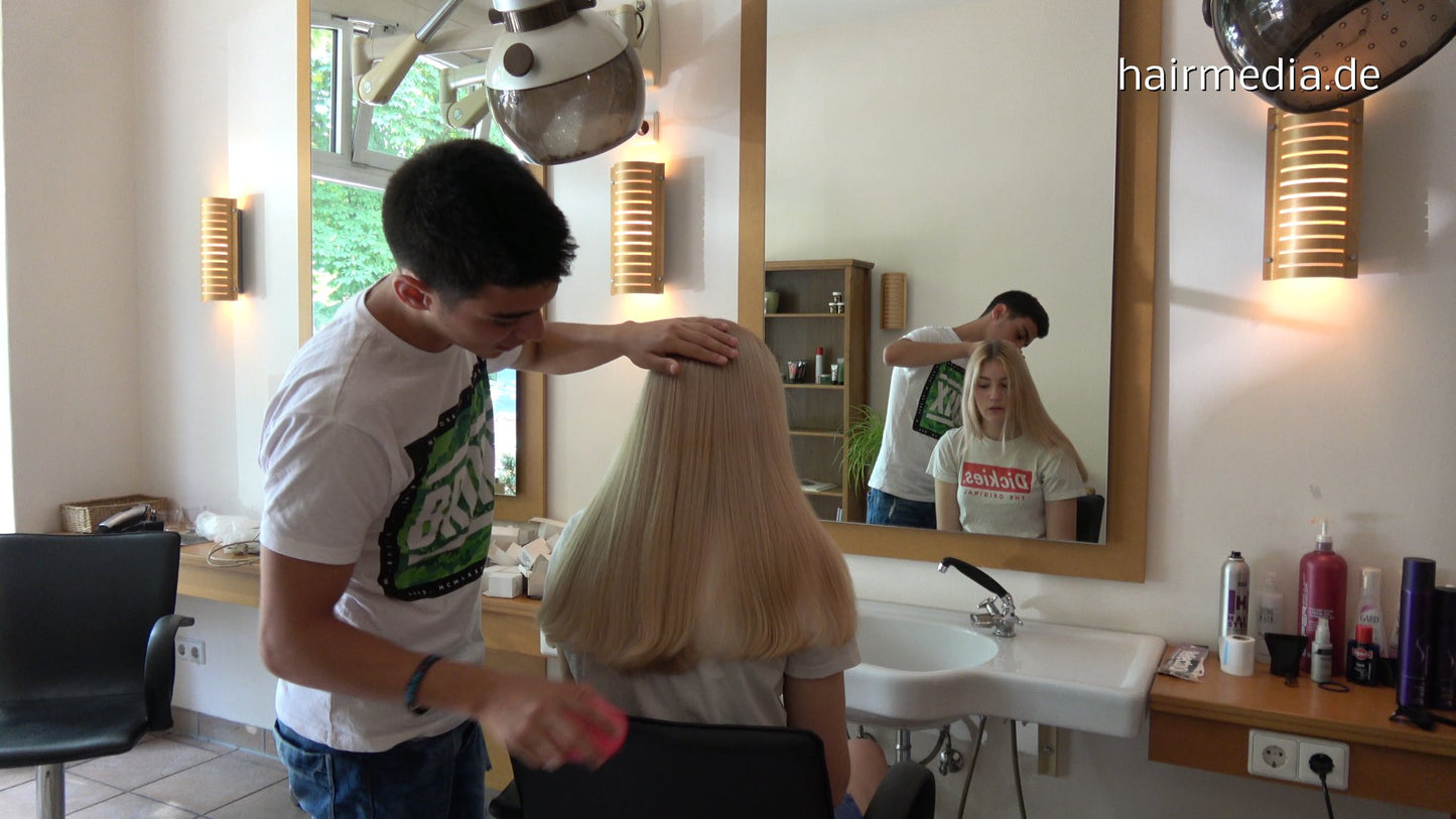 370 Alice 1 by young barber Khaled hairwash in salon backward manner